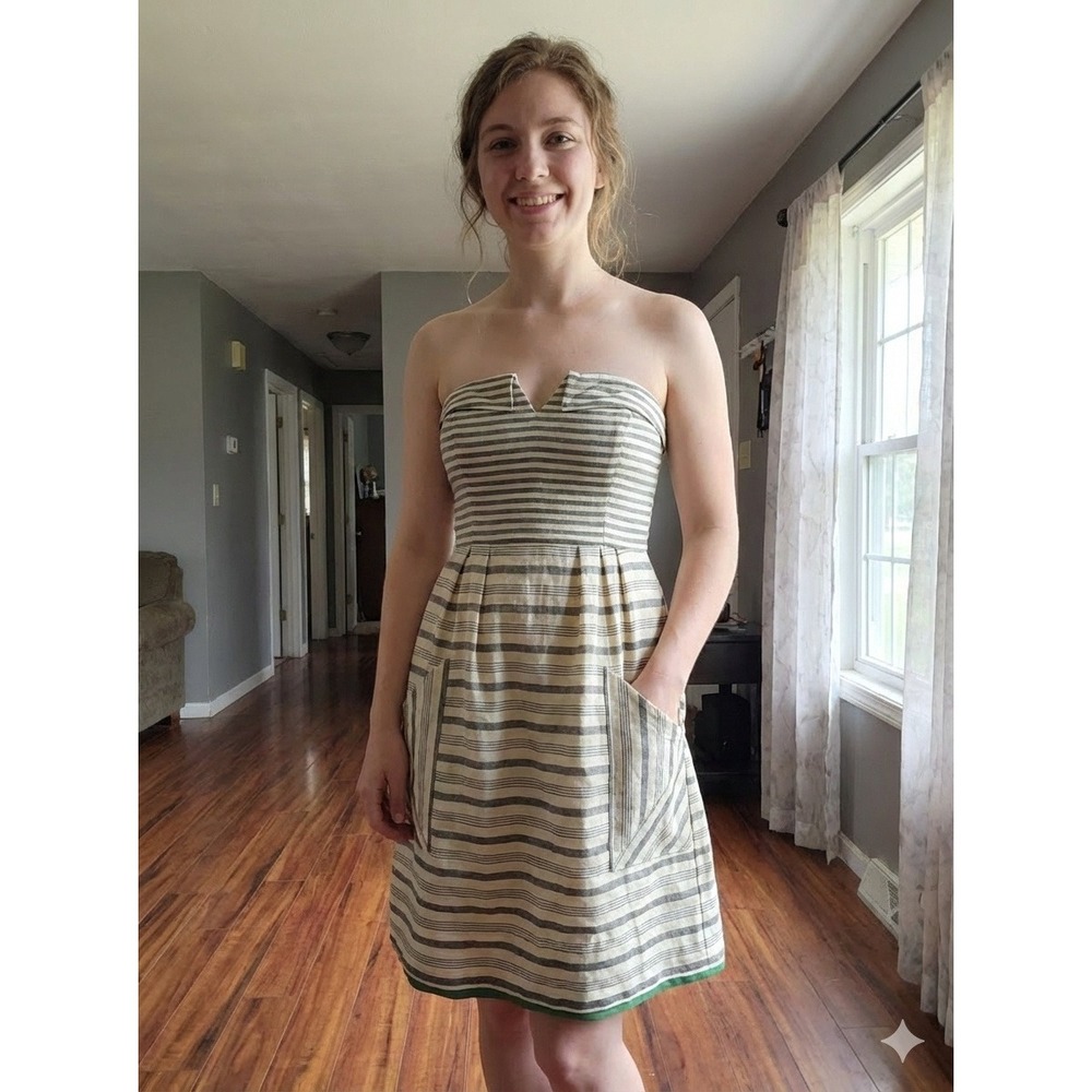 Maeve Striped Strapless Sweetheart Neckline Fit Flare Dress Size 0